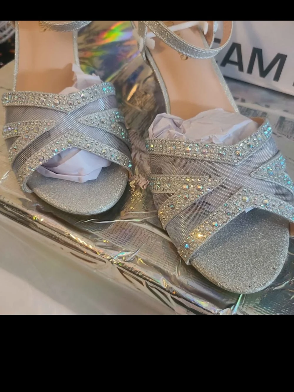 Dream Pairs Silver Glitter Rhinestone Cross-Strap Dress Sandals